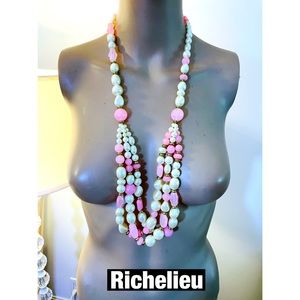 Richelieu,‎ Vintage Pearl Necklace with mixed Pink beads. New with tags